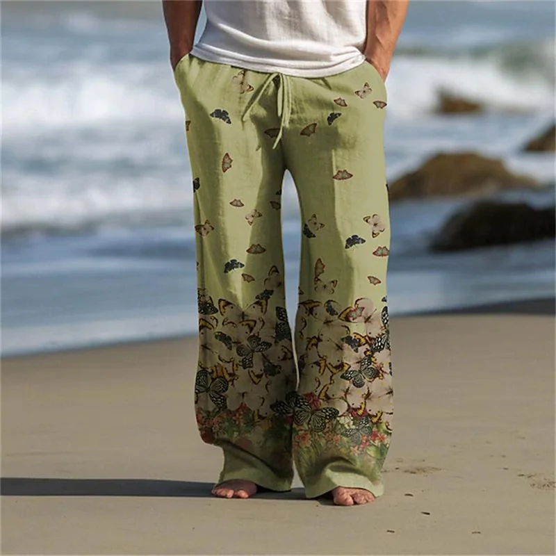

Новые мужские повседневные брюки, гавайские свободные широкие брюки для пляжного отдыха, дышащие, быстросохнущие, удобные модные брюки