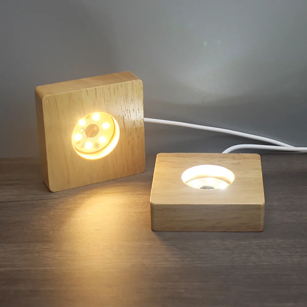 D5 6CM Led Base Solid Wood Lamp Square Night Light Usb Display Lamps Holder Diy Lights Holder Desktop Ornaments Decorative Lamp