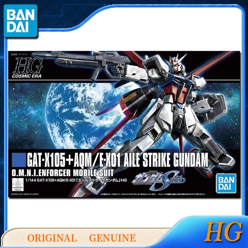 Bandai-Gundam Anime Figuras de Ação para Crianças, Original Genuine Modelo Ornamentos, HG, GAT-X105 +, AQM' E-X01, Aile STRIKE, Gundam Ornamentos, Presente