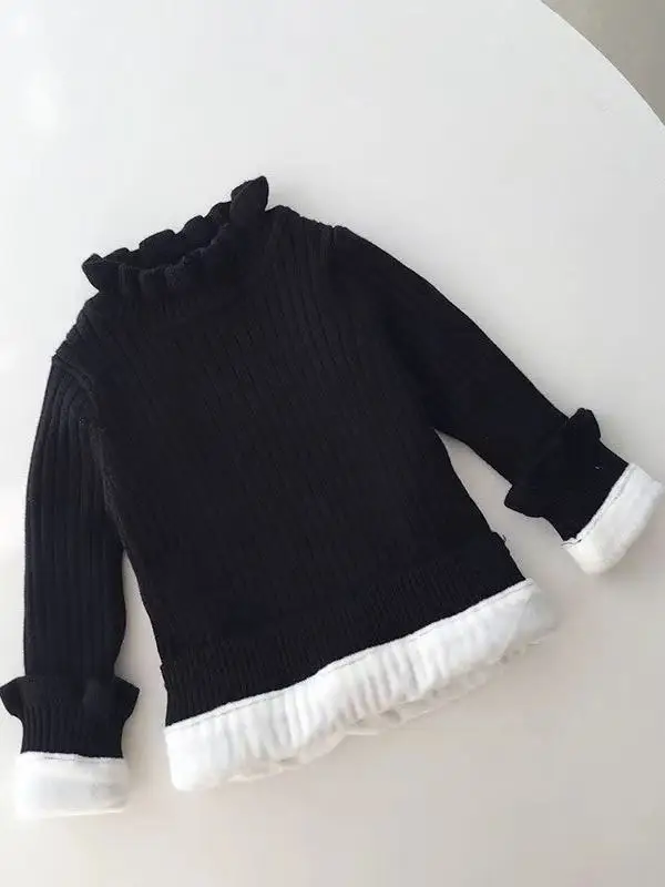 여아 겨울 기모 안감 캐주얼 스웨터 따뜻한 베이스 레이어 상의 아동 니트 보온 이너웨어 스윗 슬루즈...