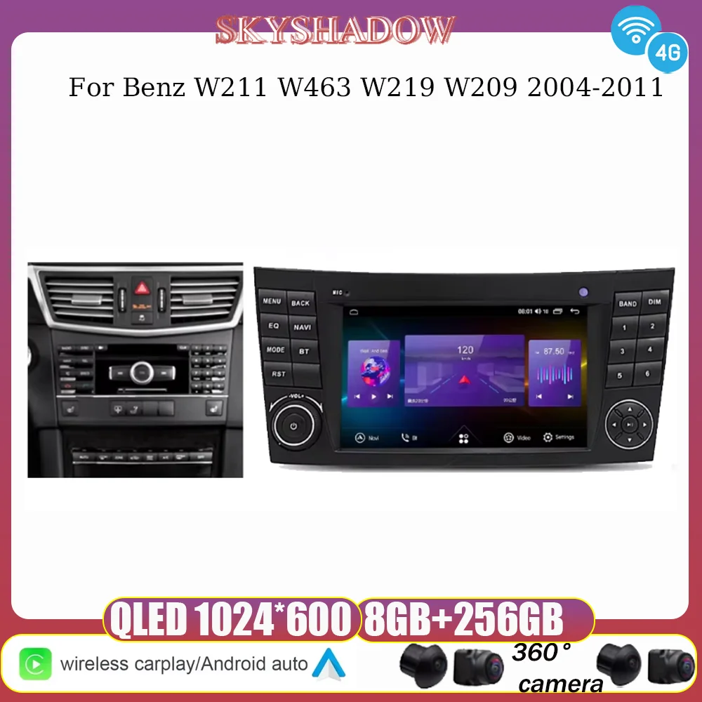 Carplay Auto Android 14.0 12G+256G IPS 4G LTE Car DVD Player GPS WIFI Bluetooth RDS Radio For Benz W211 W463 W219 W209 2004-2011