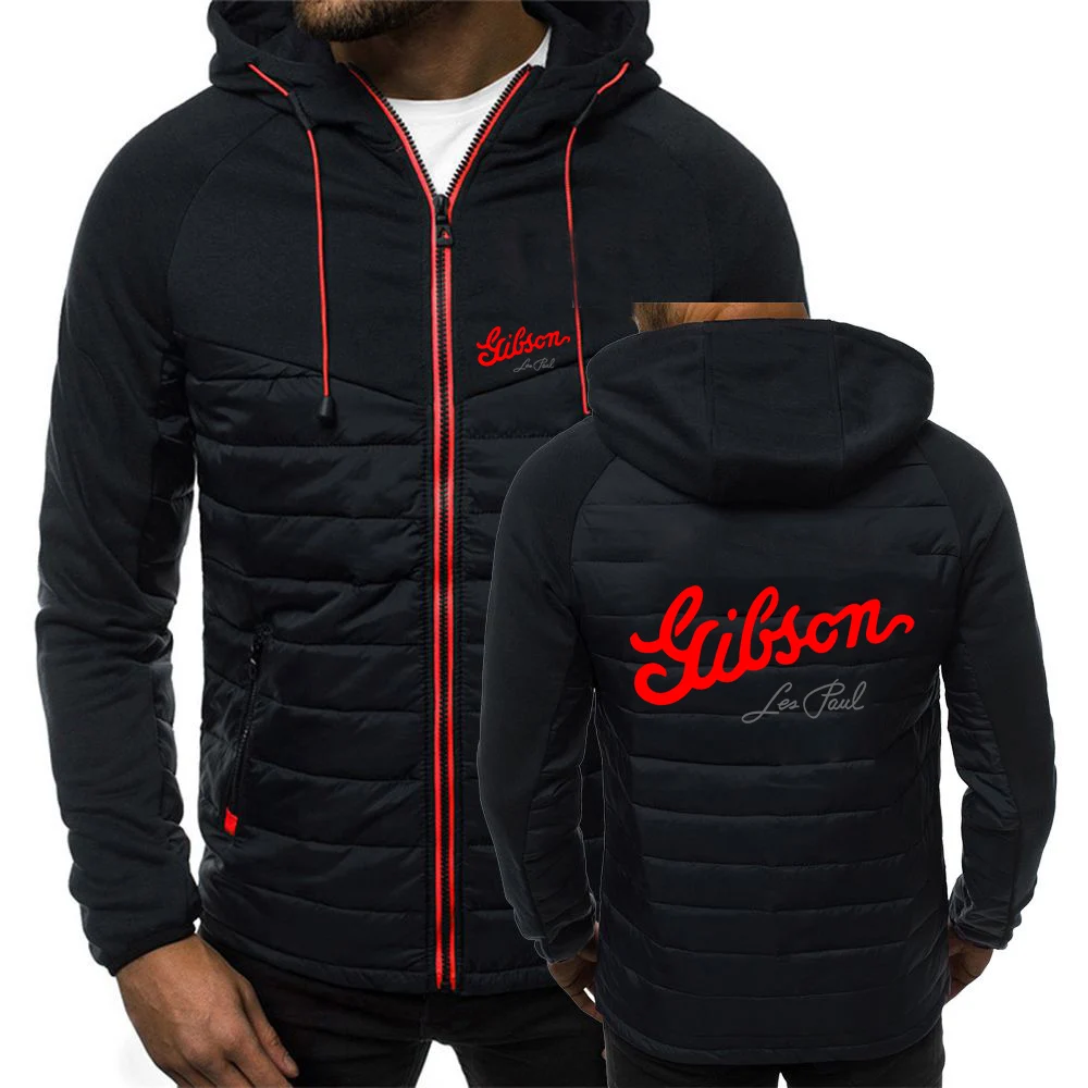 Guitar Gibson Les Paul 2024 Men Autumn and Winter Popular Patchwork Seven-color Cotton-padded Jacket Hooded Coat Printing Clothe