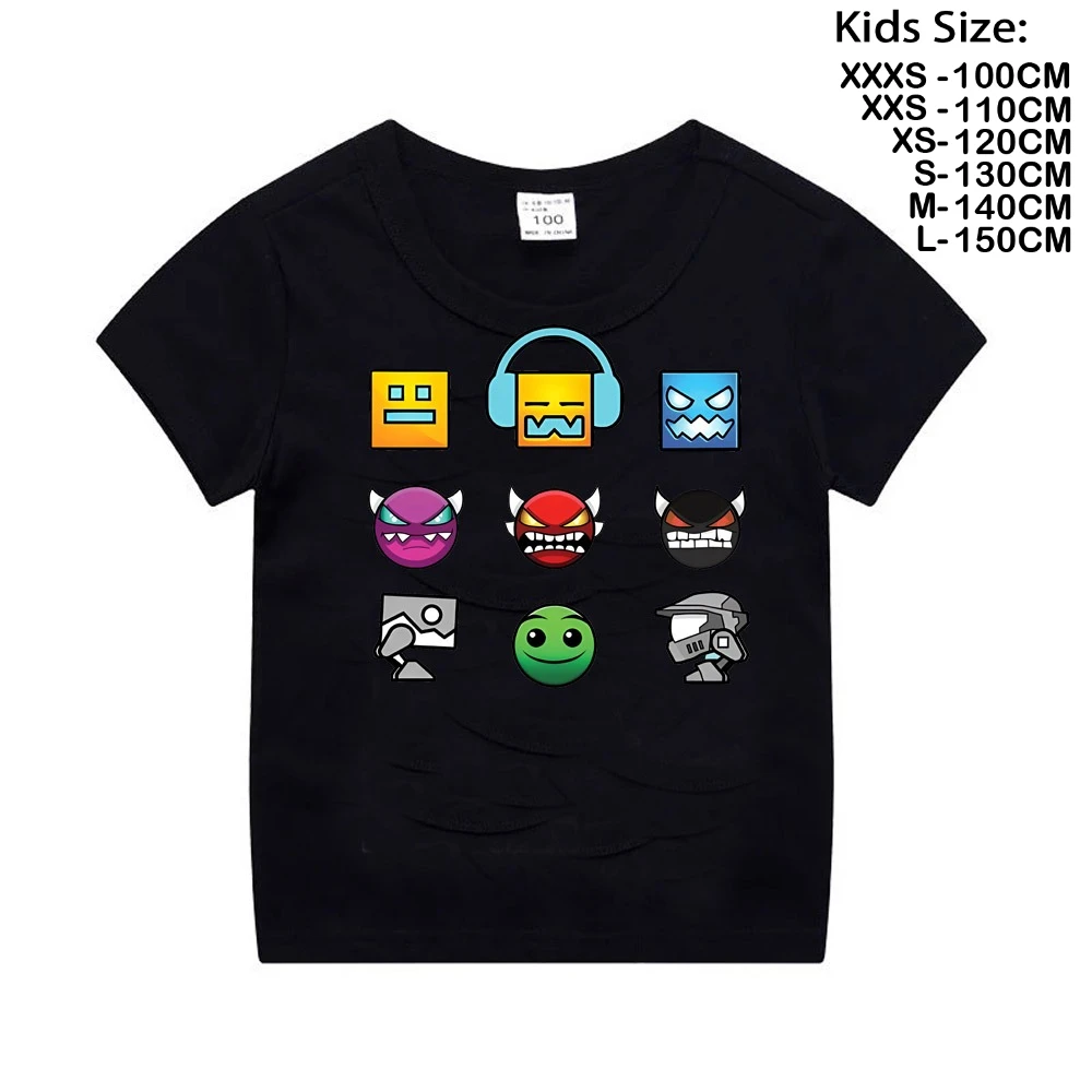 Geometry Dash T Shirt Boys Girls Kids Summer Crewneck Cotton Short Sleeve Funny Cartoon Tshirt Graphic Tees Tops image 5