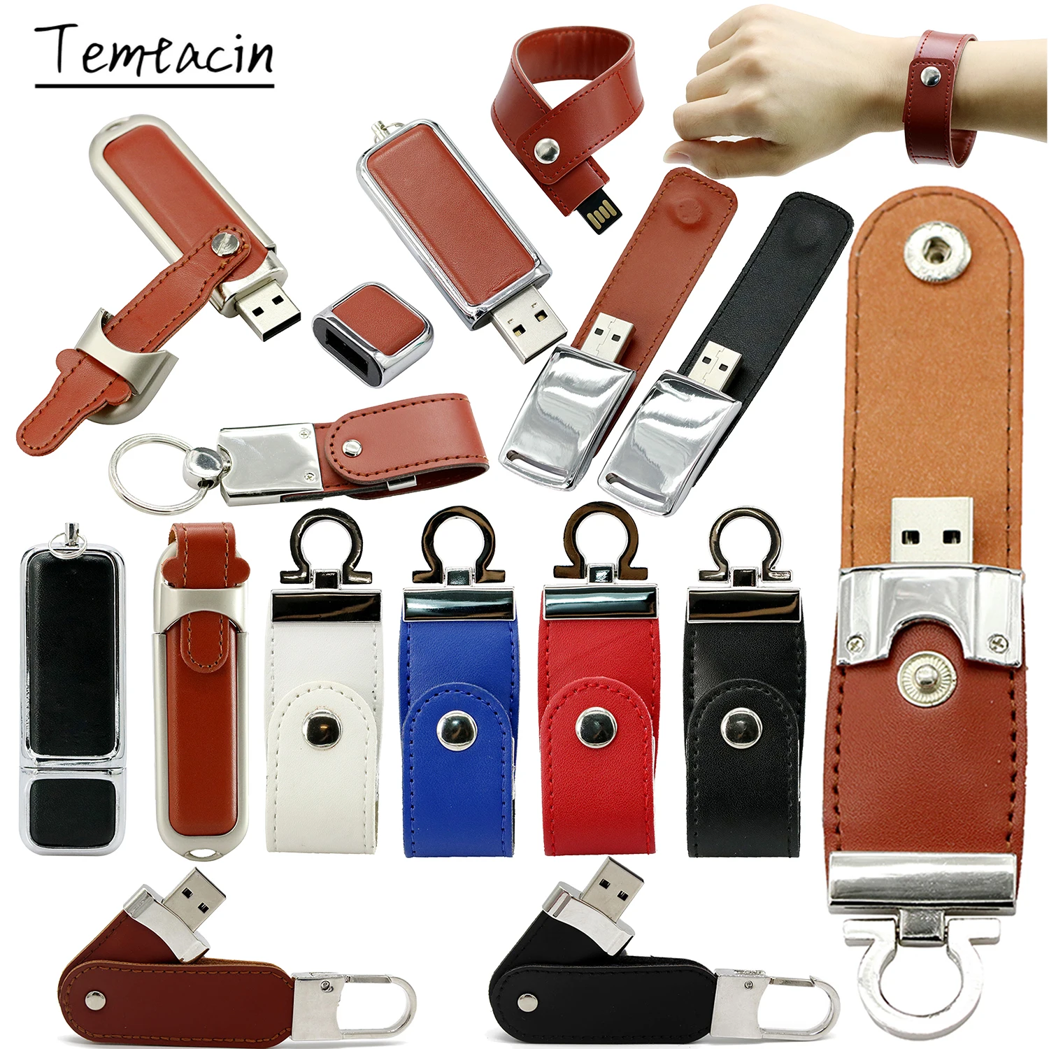 Pendrive 256GB USB Flash Drive Leather with Metal Keychain 64GB 32GB 8GB Business Usb Memories Disk 128GB Pen Drive Memory Stick