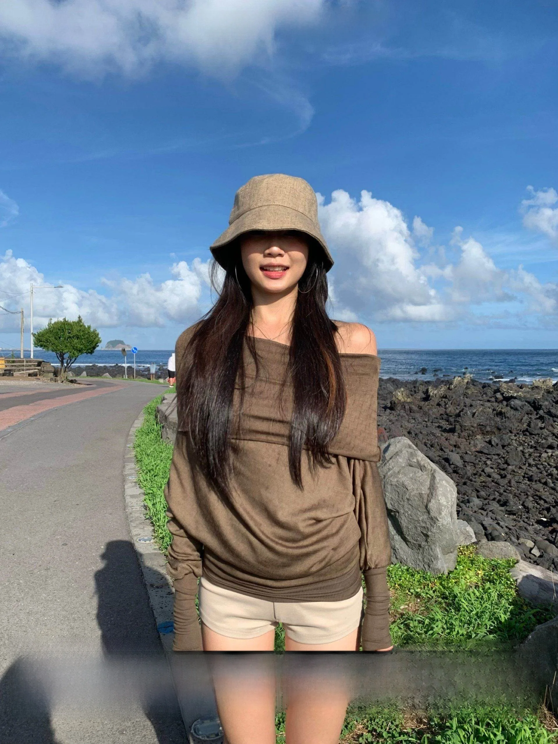 

Fortunee Women's Long Sve Batwing T-irt One-oulder Turn-down Collar Slimming Knitted Top Faionable Autumn New Arrival