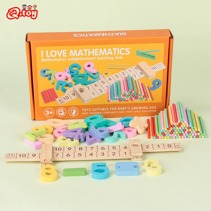 Children Wooden Math Toy 1-10 Addition Subtract Arithmetic Learning Ruler Sticks Count Set Montessori Educational Toys for Kids