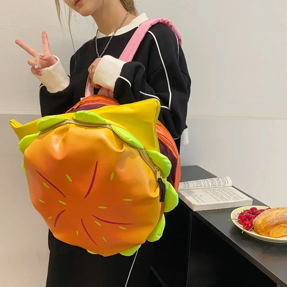 Mochila PU Hamburger de grande capacidade para estudantes, bolsa de ombro cartoon, bolsa escolar estilo coreano engraçado, bolsa tiracolo