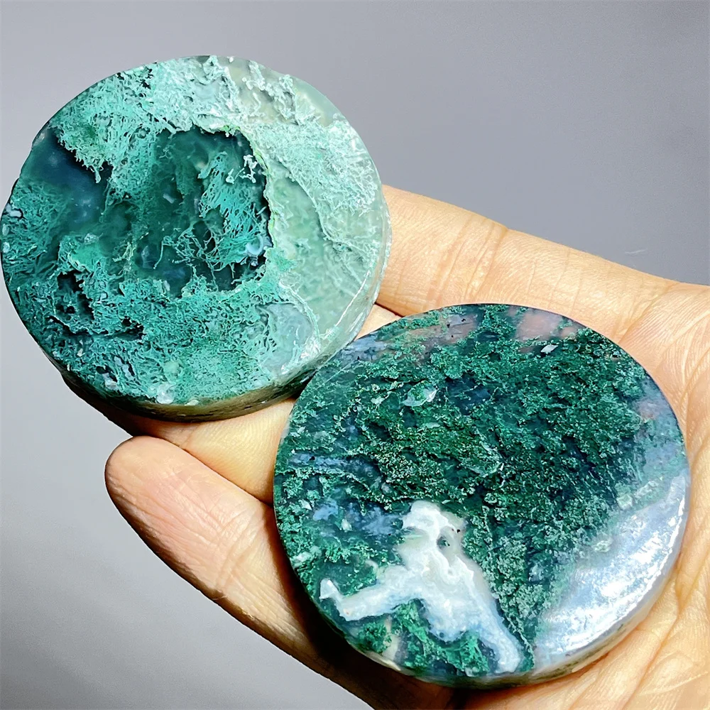 Crystal Natural Moss Agate Slab Slice Stone Quartz Reiki Carving Healing Mineral Specimen Home Stone Decoration Energy +Stand