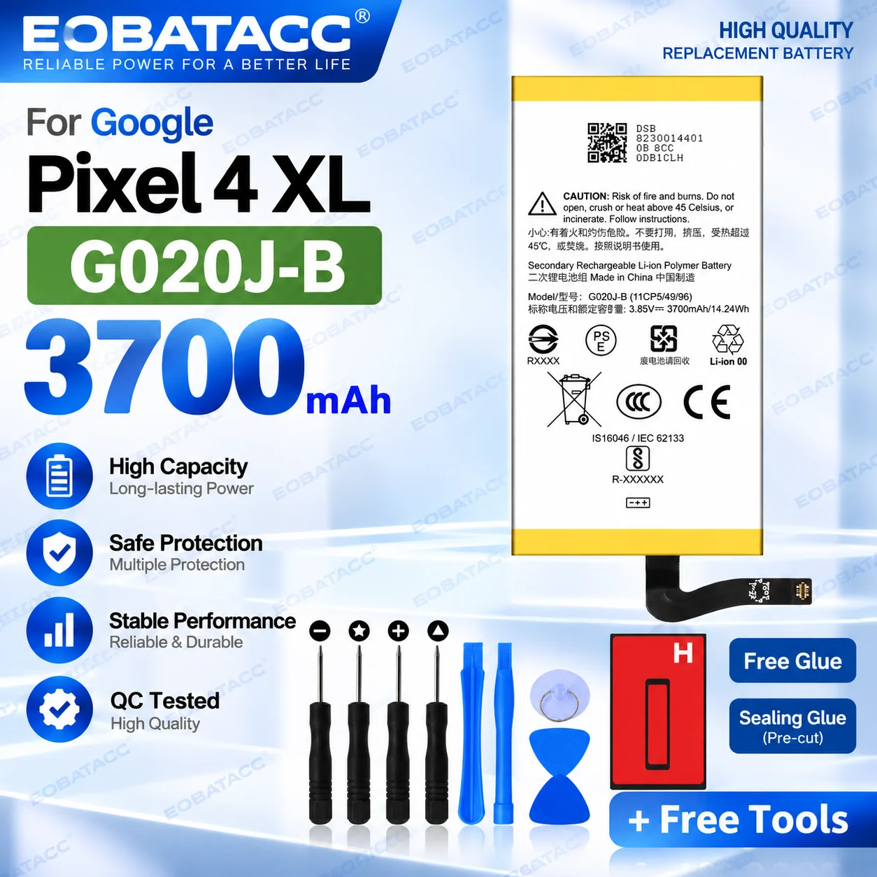 New High Quality Safe Durable G020J-B Battery For Google Pixel 4 XL Replacement Long Lasting+Free Tools
