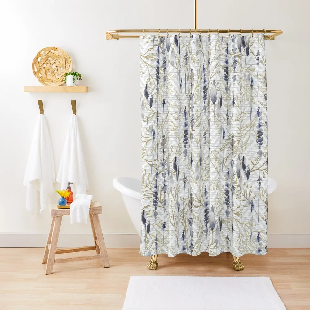 

Blue Antique Gold White Abstract Watercolor Floral Shower Curtain Anime Shower Shower For Bathrooms Curtain