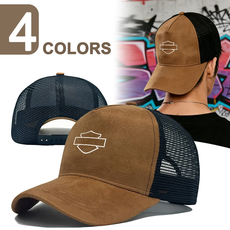 Suede Mesh Baseball Cap Men Casual Adjustable Trucker Hat Outdoor Cap For Harley Davidson Softail Sportster VRSC Touring X48 883