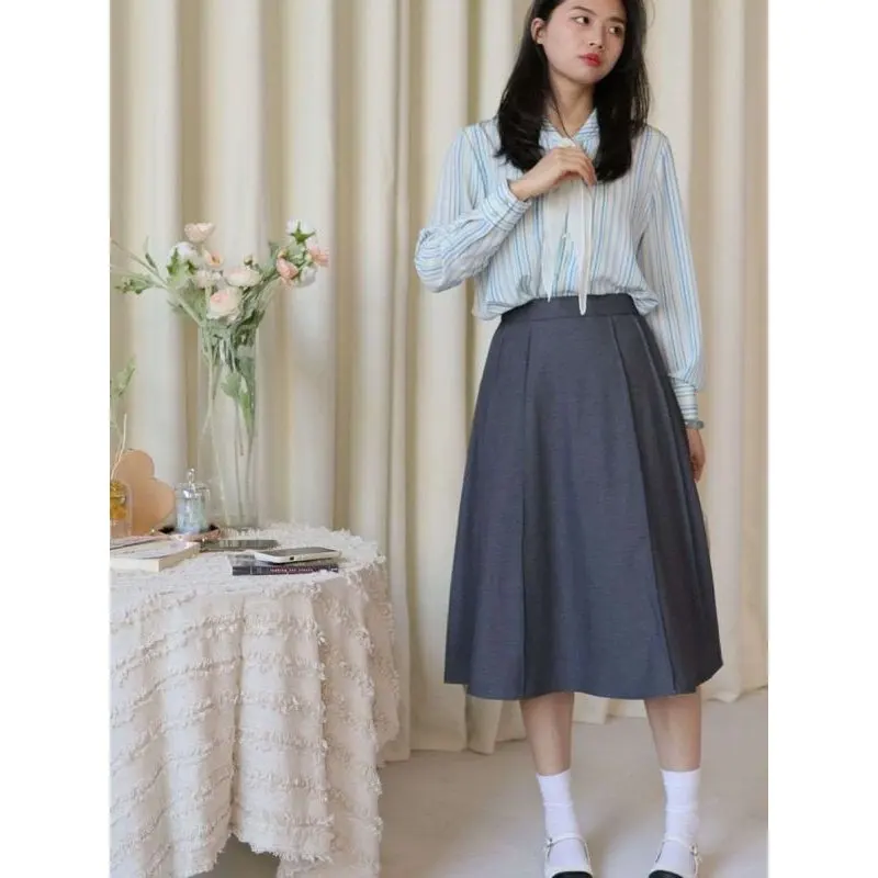 

Drunken Champagne Commuter Pleated Wool Blend a Line Skirt mid Waist Design for Ci Walk Spring Season Batwing Sle