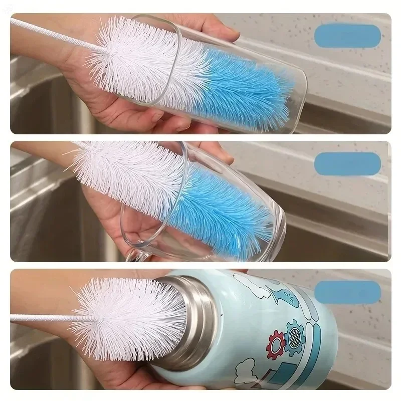 Long Handle Cup Brush Kitchen Glass Bottle Cleaning Brush Scrubber for Milk Bottle Tea Cup Multipurpose Household Cleaning Tool