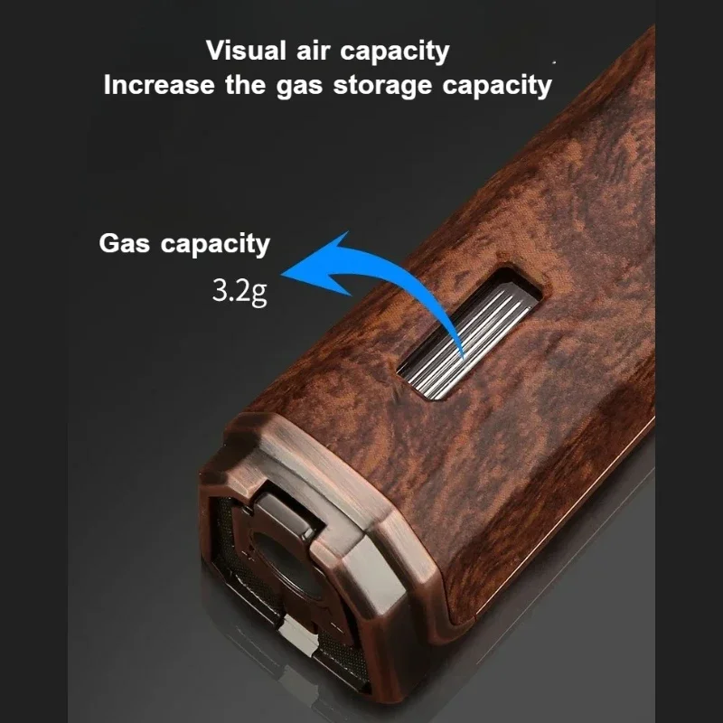 Newly Outdoor Windproof Blue Flame Metal Lighter Press Ignition Butane Inflatable Triple Flame Powerful Cigar Lighter Gift