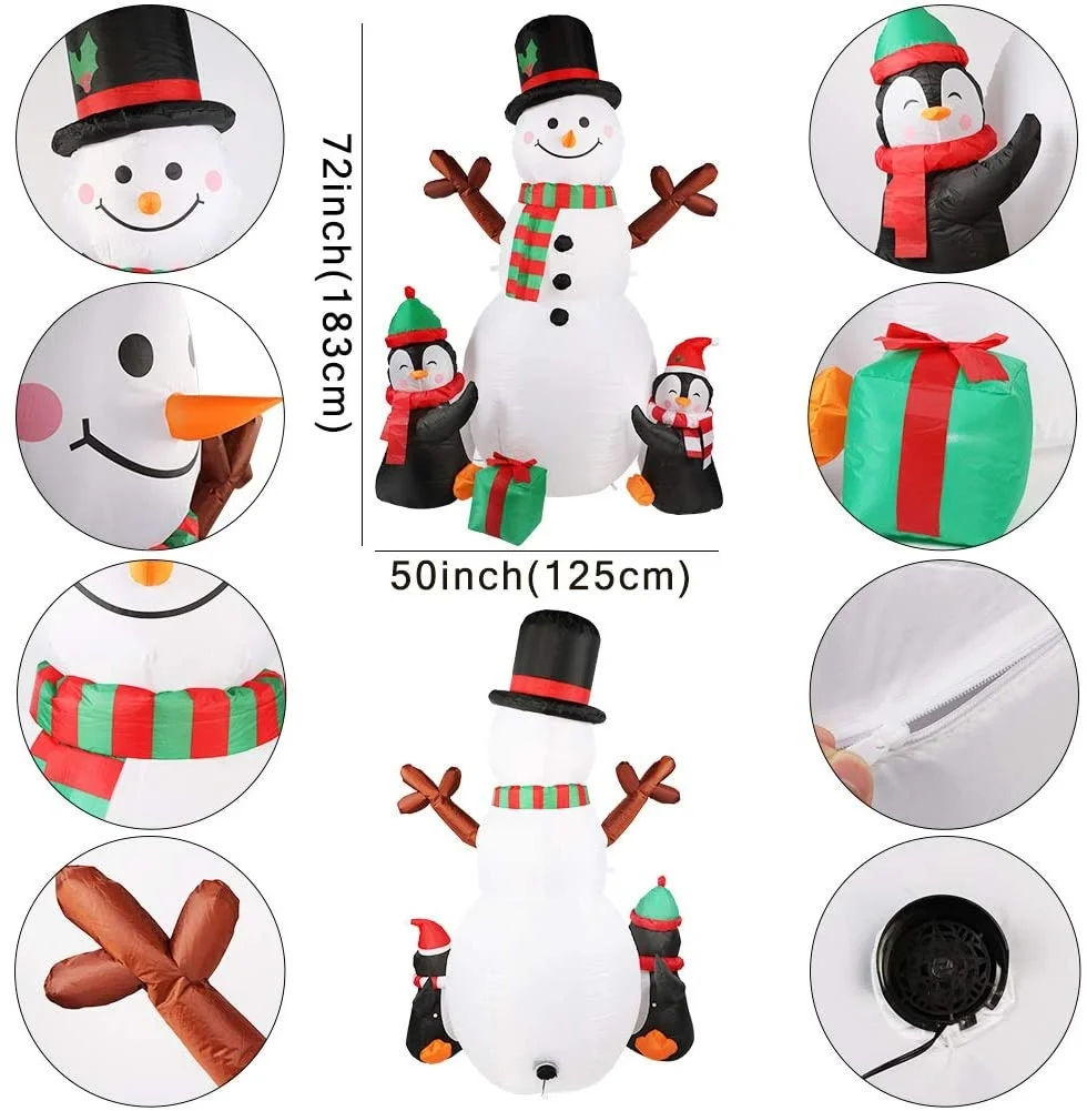 

Outdoor 6-foot inflatable Christmas decorations, inflatable snowmen, penguins, courtyard decorations with LED lights