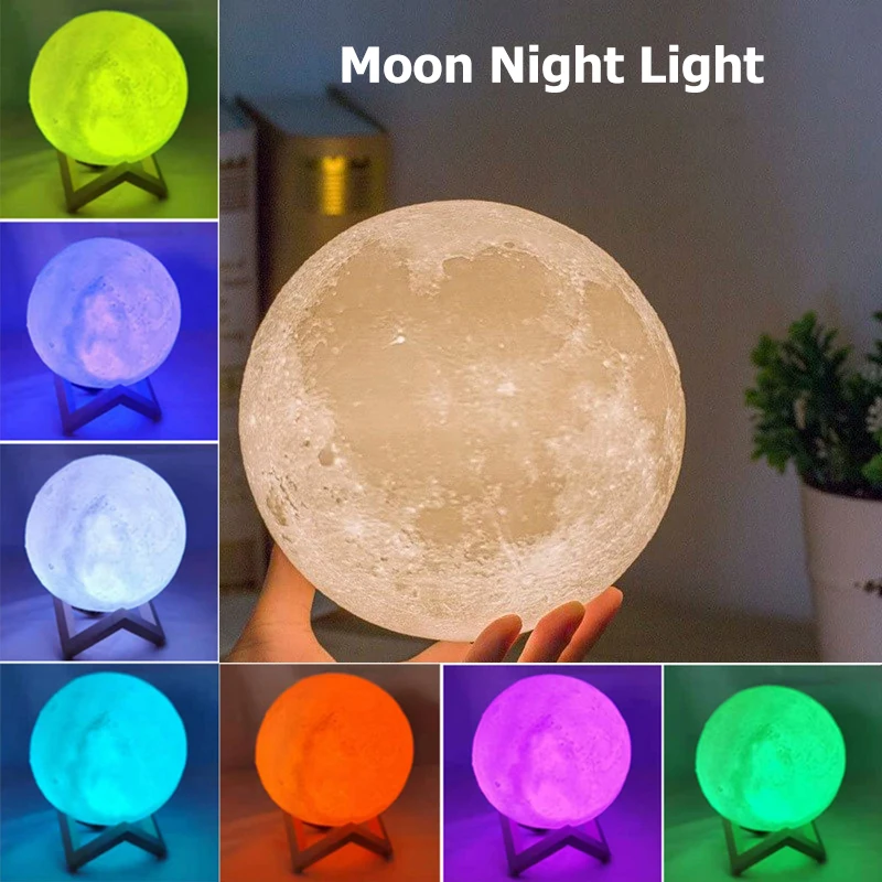 Battery Powered LED Night Light Moon Shape Globe LED Desk Lamp Warm/Cool White Toggle Switch Bedsid Lamp for Room Bedroom