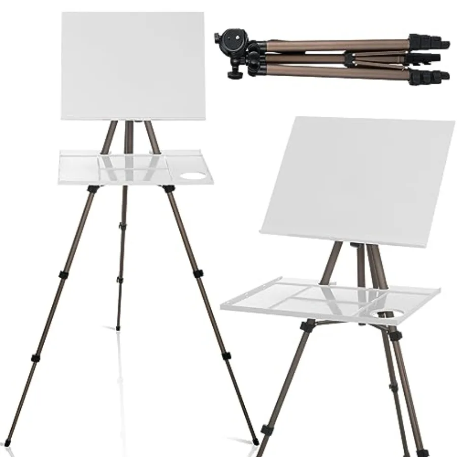 

17-65 Inch Artist Watercolor Portable Easel with Sturdy Tripod Adjustable Aluminum Metal Easel Stand with Tray Lightwght Travel