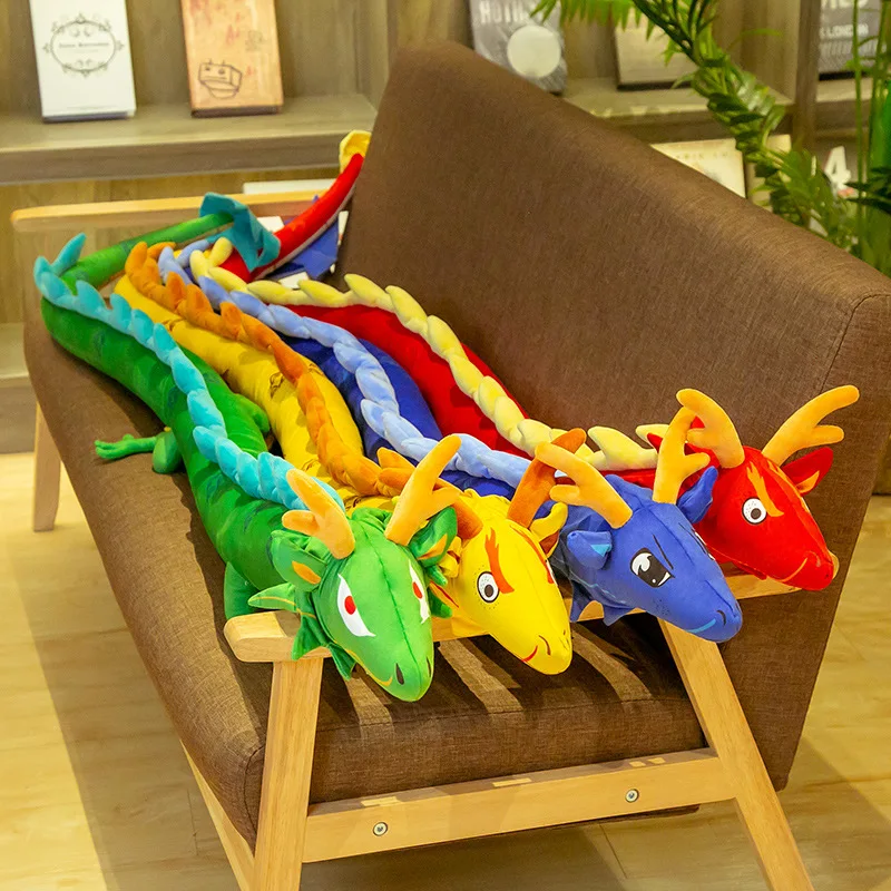 

220cm China Dragon Loong Stuffed Toy Mythical Green Blue Yellow Red Dragon Giant Animal Doll Creative Decor Plushie
