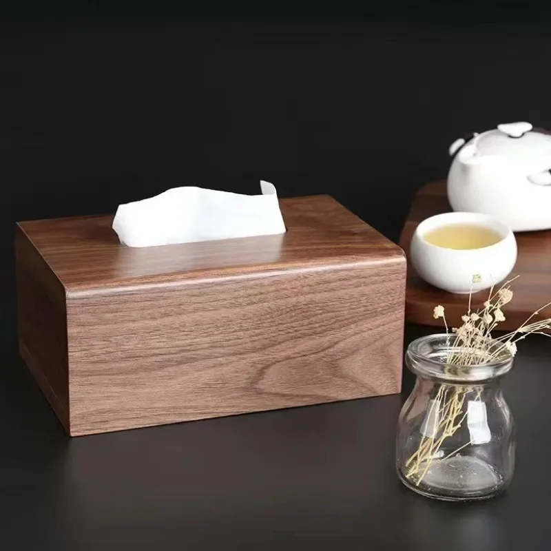 Light Luxury Tissue Box Black Walnut Tea Table Desktop Drawing Paper Box Household and Commercial Living Room Tissue Box