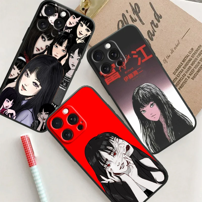 T-Tomie Kawakami Anime Fashion For iPhone 15 14 13 12 11 XS XR X 8 7 SE Pro Max Plus Mini Black Soft Phone Case