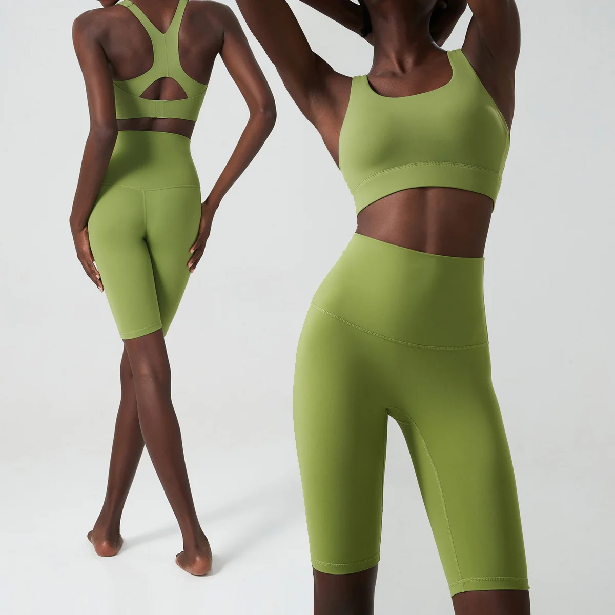 

Women Yoga Set 2 Piece Naked Feel Backless Bra Sport Suit High Waist Shorts Legging Outdoor Running Gym Fitness Workout Outfit