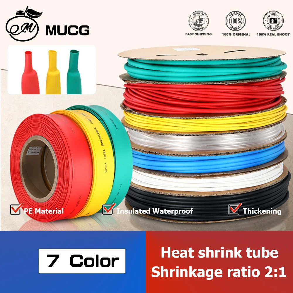 

5M/10M Heat-shrink Tubing Heat shrink tube Wire Repair Protector Cable Connector Insulation Sleeving Black Red Termoretractil