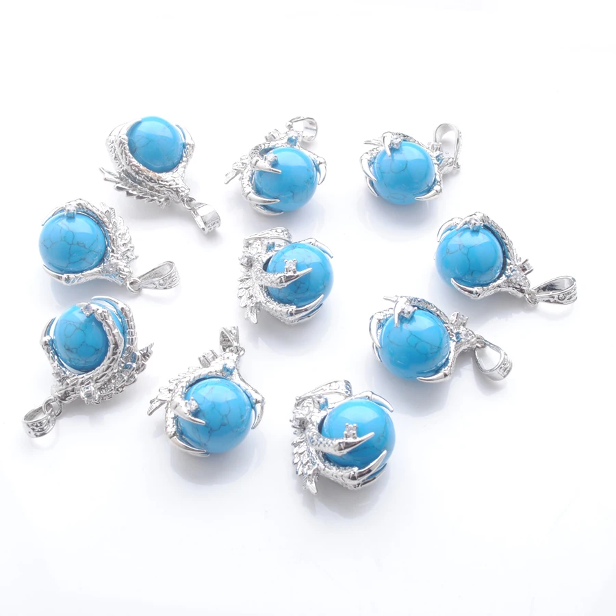 5Pcs Trendy Turquoise Stone Pendants Dragon Claw Wrapped Round Ball Gemstones Reiki Chakra Classic Jewelry Christmas Gift EN3109