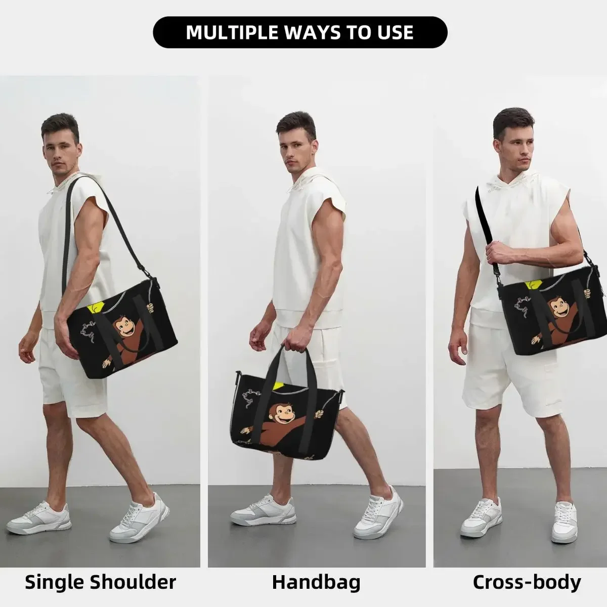 Custom Curious George - Flying Kite Beach Travel Bag Large Capacity Tote Bags For Gym Sport Women Shopping Duffle Shoulder Bag