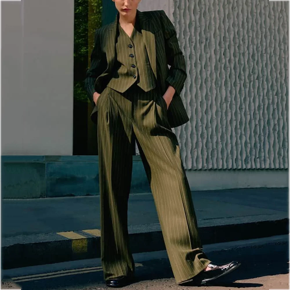 Abiti a righe su misura Risvolto con visiera Nuovi set coordinati Tre pezzi (giacca + pantaloni + gilet) Abbigliamento casual da ufficio allentato Donna