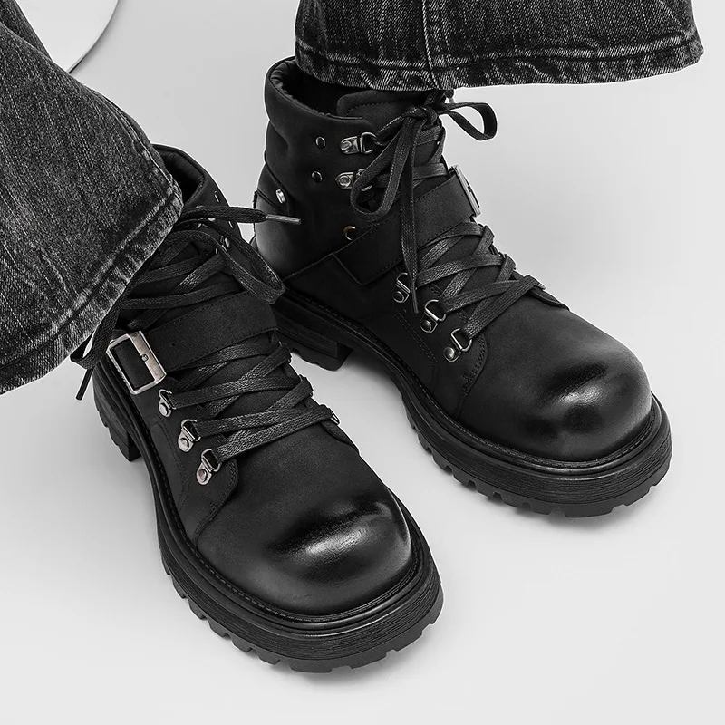England style men's casual hip hop rock platform boots black trendy genuine leather shoes designer cowboy boot cool ankle botas