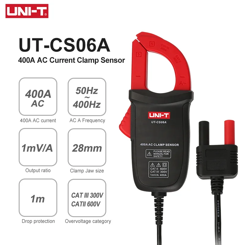 

UNI T AC Current Clamp Sensor UT-CS06A 400A Current Measuring Pliers Ammeter Suitable For UT61E+ UT139C UT196 Multimeters