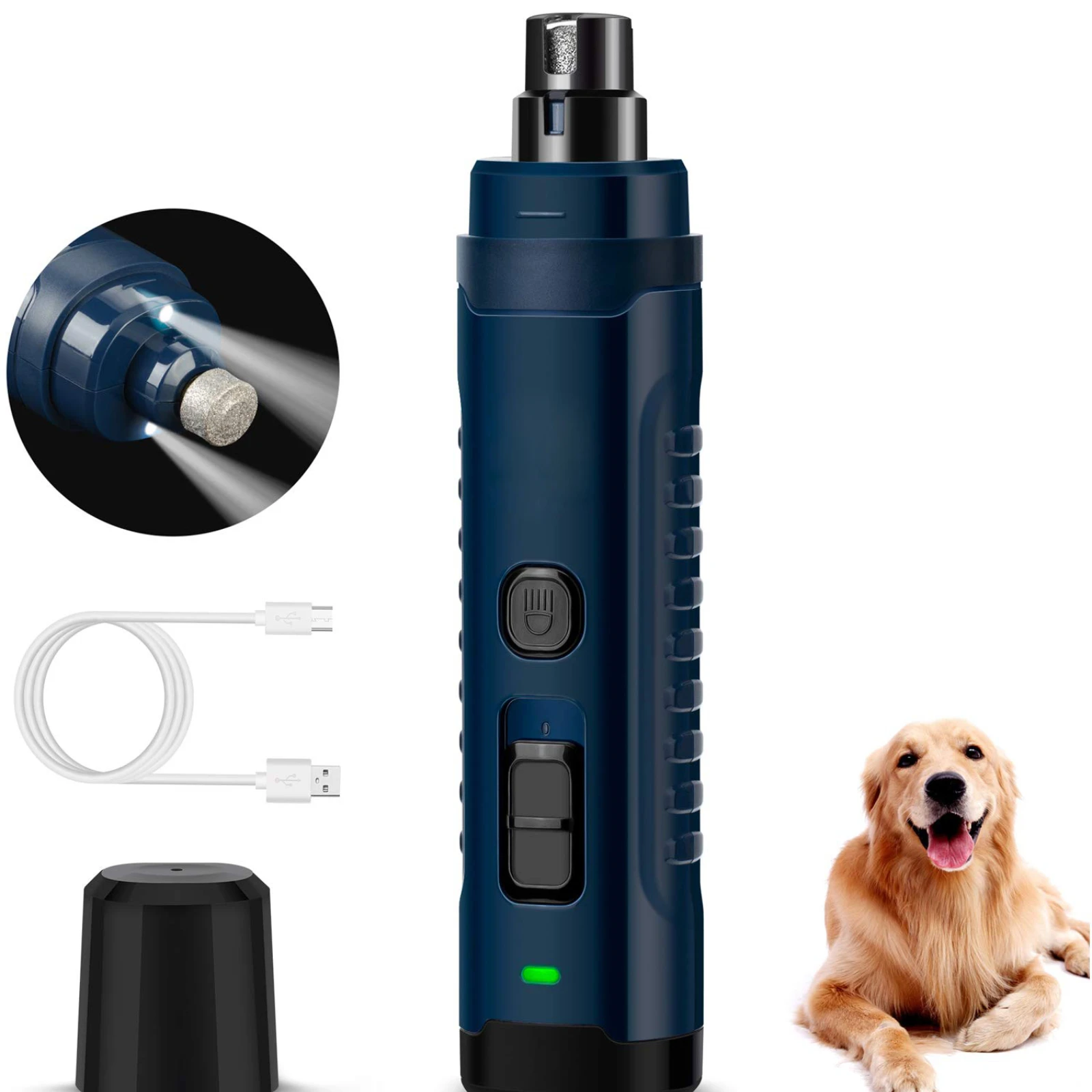 

2021 Newest Dog Nail Grinder with 2 LED Light - [Enhanced 4.8V Motor 3X More Powerful] 2-Speed Rechargeable Electric Pet Trimmer