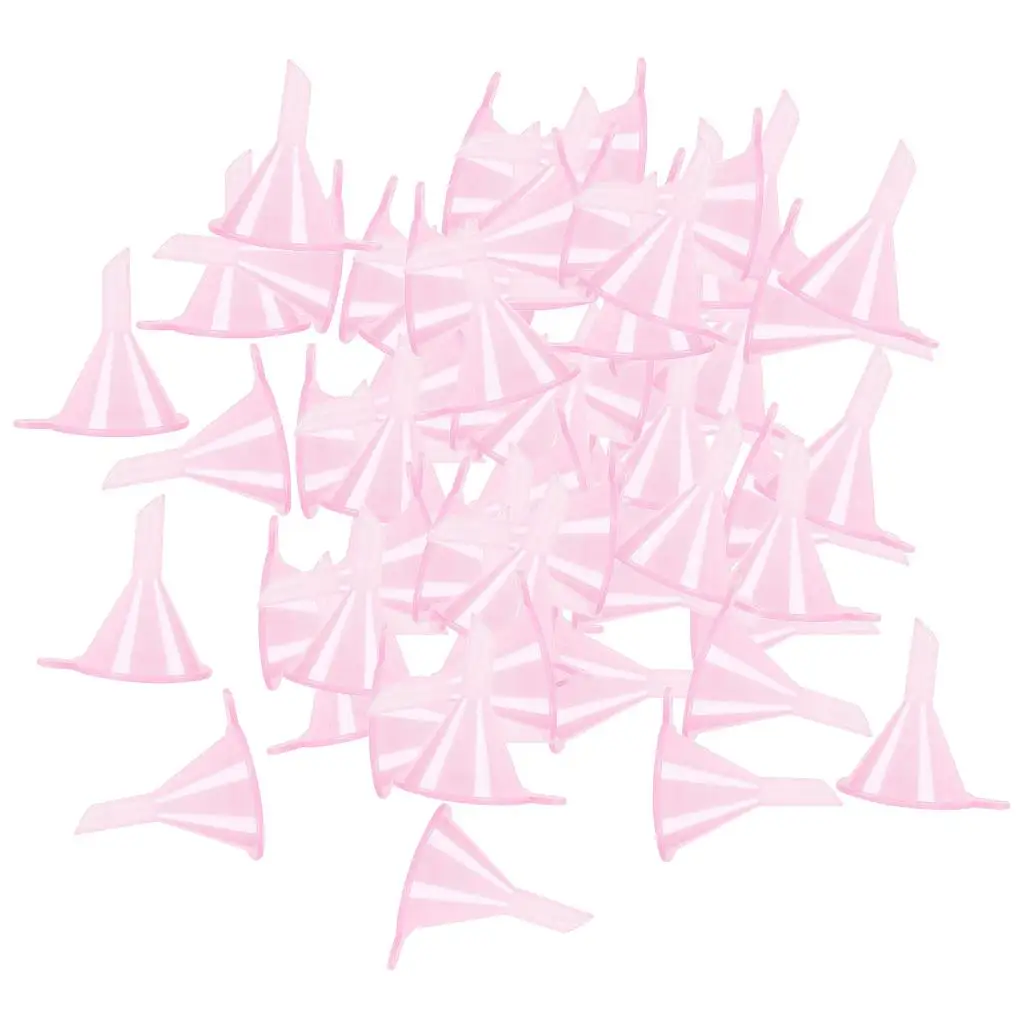 100 peças mini funis de plástico transparente para perfumes, pó, essenciais fáceis de preencher, limpar, transportar e armazenar.