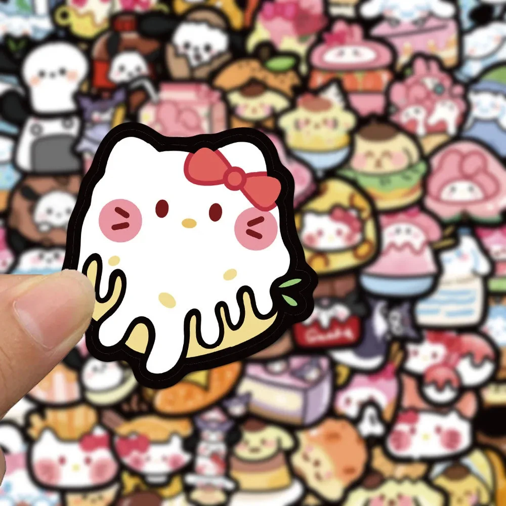 10/30/50pcs Funny Sanrio Food Cartoon Stickers Cute Kuromi Pochacco My Melody Decals Phone Diary Fridge Kawaii Graffiti Sticker