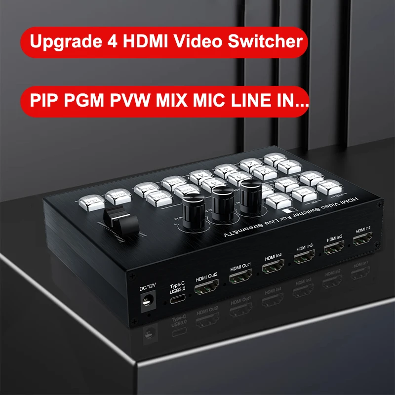 1080p 4 Channel HDMI Video Switcher Live Production Broadcasting Station for OBS Video Capture Recording Camera Live Streaming