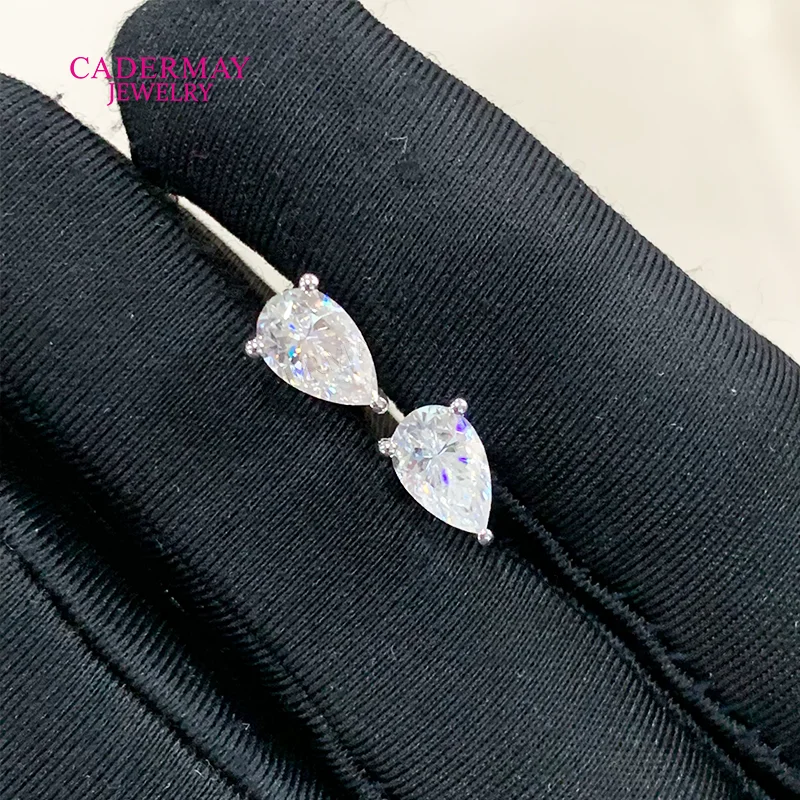Cadermay 1ct 2ct 3ct 4ct Pear Shape VVS1 Moissanite Diamond 3 Prongs Screw Back Stud Earrings 925 Sliver Earrings Women Men Gift