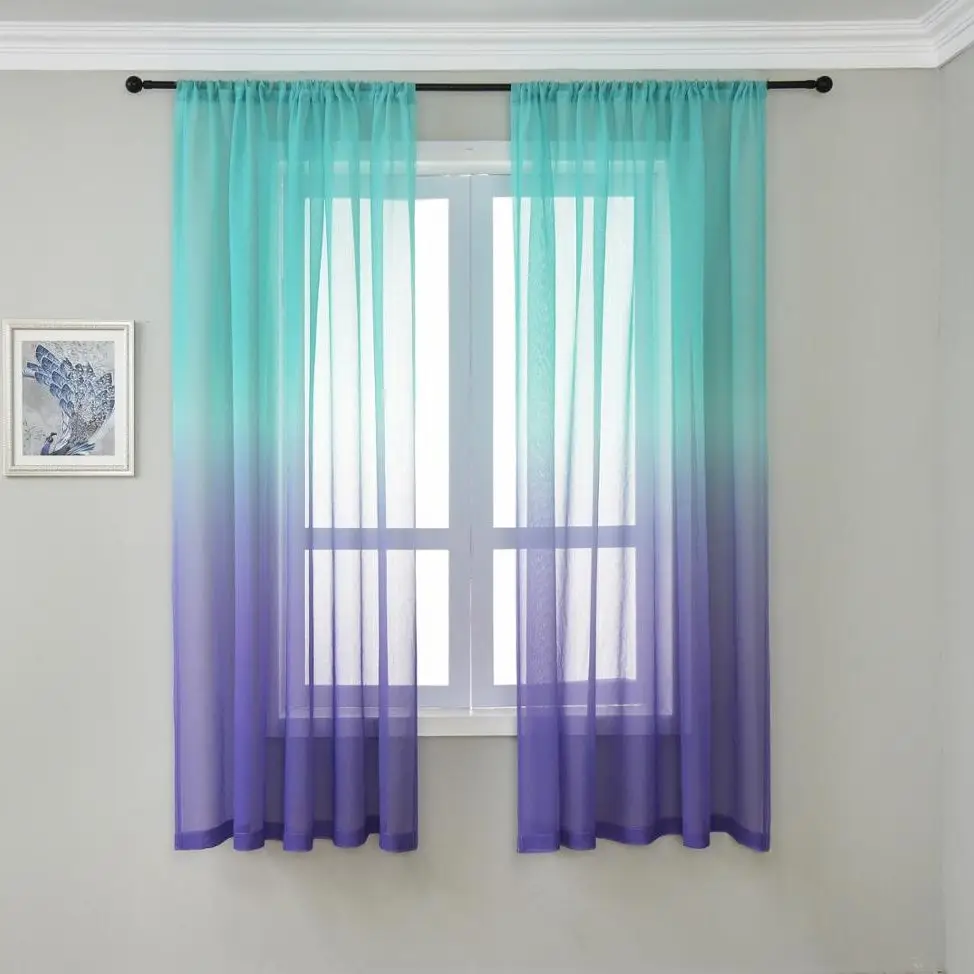 Rainbow Gradient Color Window Curtain for Living Room Kitchen Blue Tulle Drape Purple Voile Sheer Fabrics Rideaux ZH041&C