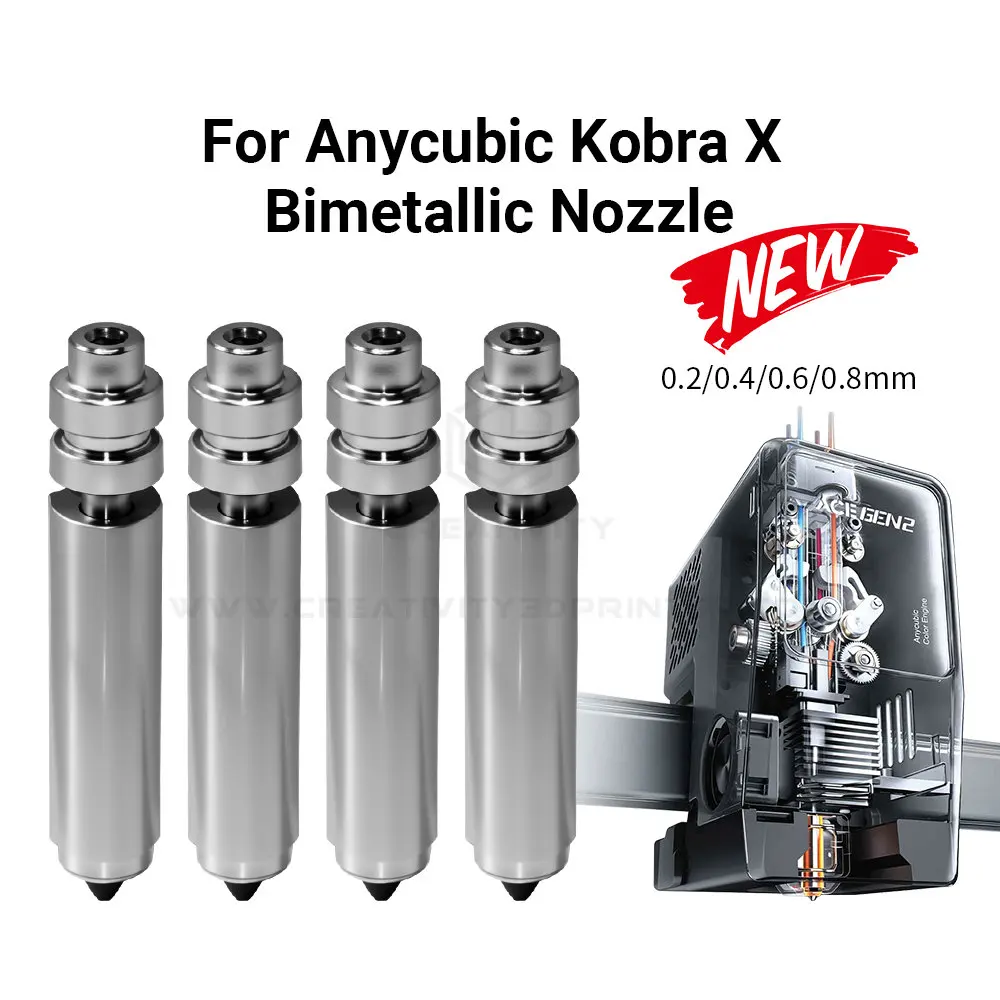

Биметаллические сопла для Anycubic Kobra X Combo, быстросменные сопла для хотэнда из закаленной стали 0.2/0.4/0.6/0.8 мм, запчасти для 3D-принтера Kobra X