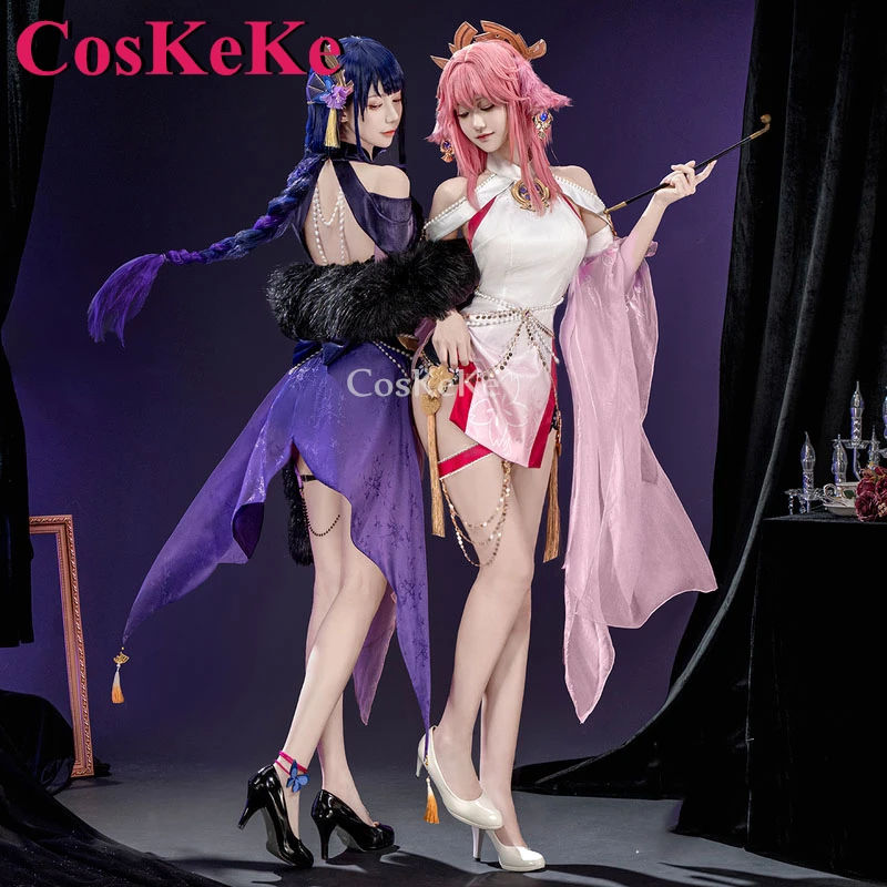 

CosKeKe Raiden Shogun/Yae Miko Cosplay Game Genshin Impact Costume Elegant Sexy Cheongsam Halloween Party Role Play Clothing New