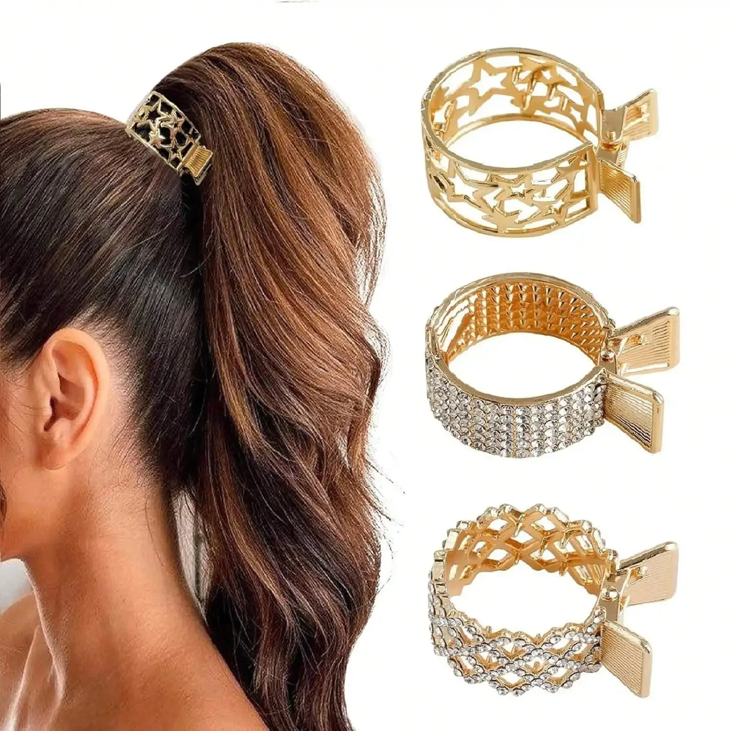 

3pcs/Set Women's Gold Round Hair Clips With Rhinestones For High Ponytail Fixation, Anti-Slip, Suitable For Daily Wear, Home, Outdoor, Commute, Gift Elegant, School Hair Accessories For Women Claw Clips Hair Claws Hair Barrettes