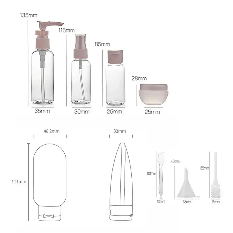 11pcs Travel Bottles Set With Storage Bag Travel Size Empty Liquid Cream Lotion Containers Fine Mist Spray Bottle Squeeze Tubes