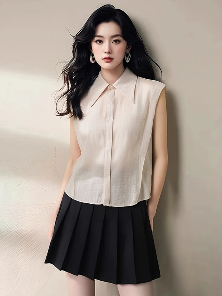 

Ele Collar Svel irt Women's Pure Color Faionable Top Commute Korean Sle Straight Cut Summer 2025