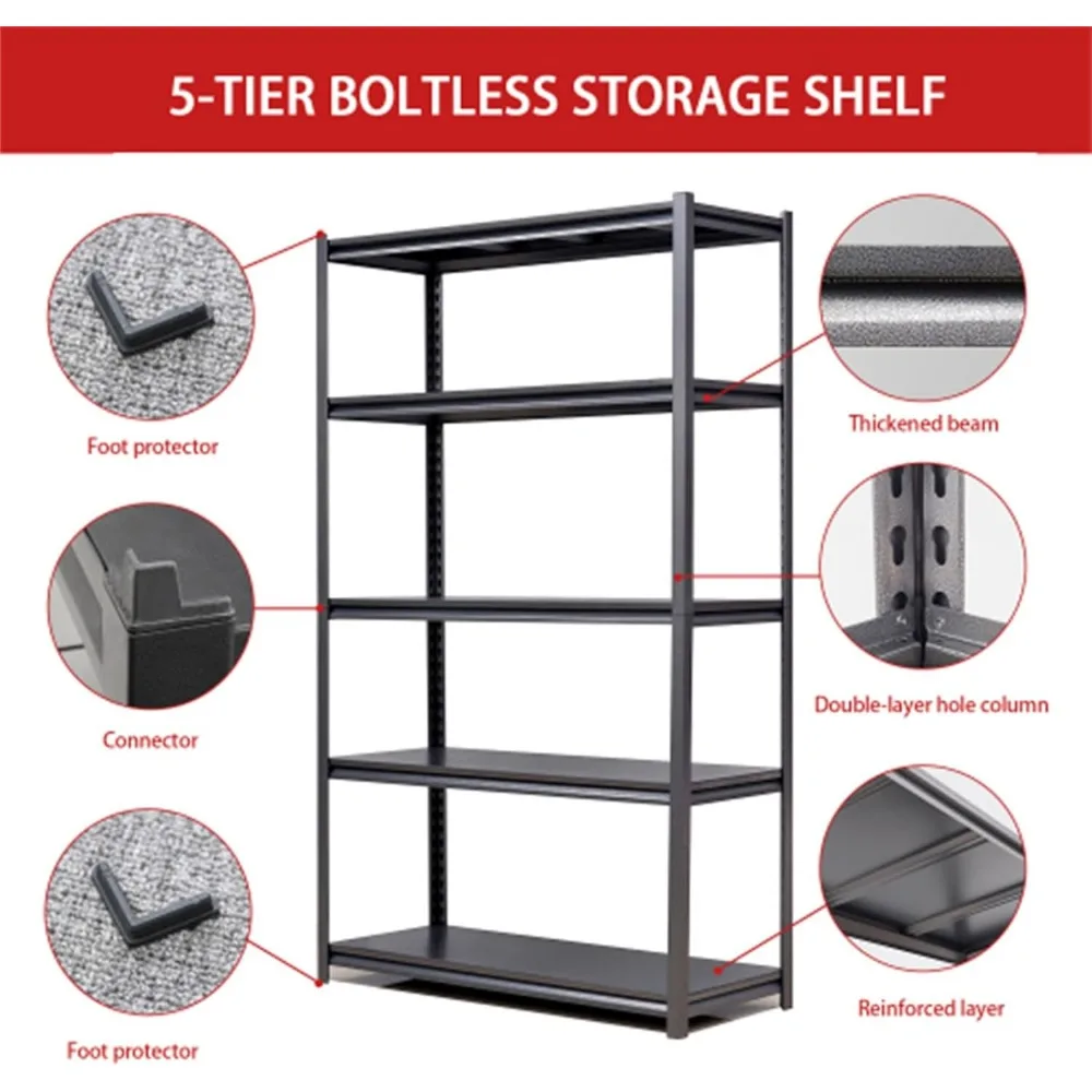 أرفف تخزين معدنية شديدة التحمل قابلة للتعديل مكونة من 5 طبقات للمرآب، سعة 2000 رطل، قوة صناعية، حل موفر للمساحة #3