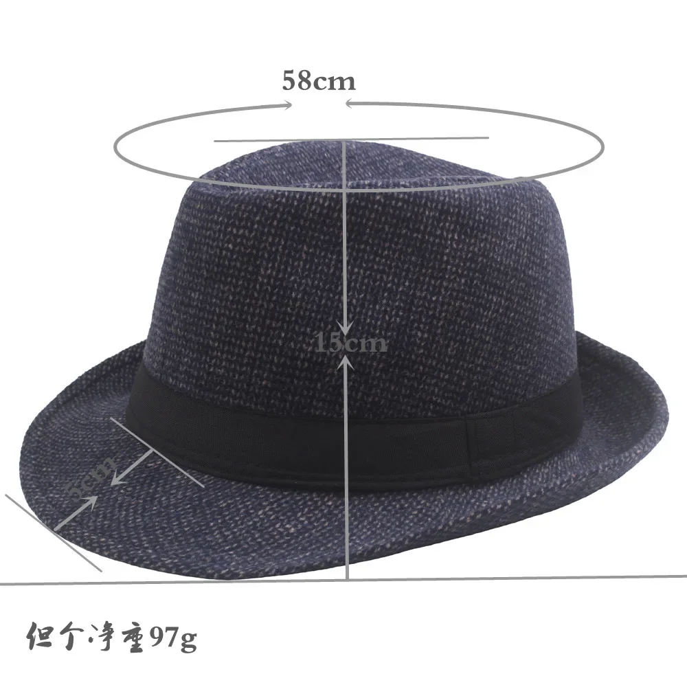 Autumn and Winter New Woolen Jazz Hat Vintage Middle Aged and Elderly Warm and Cold Proof Woolen Wide Brimmed Grandpa Hat