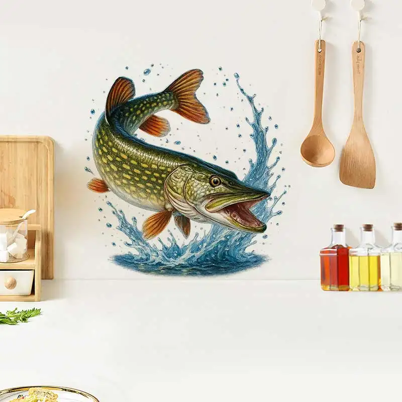 Northern Pike Fishing Wall Stickers Kitchen Decoration Dining Room Living Room Refrigerator Home Decoration Decals M1479