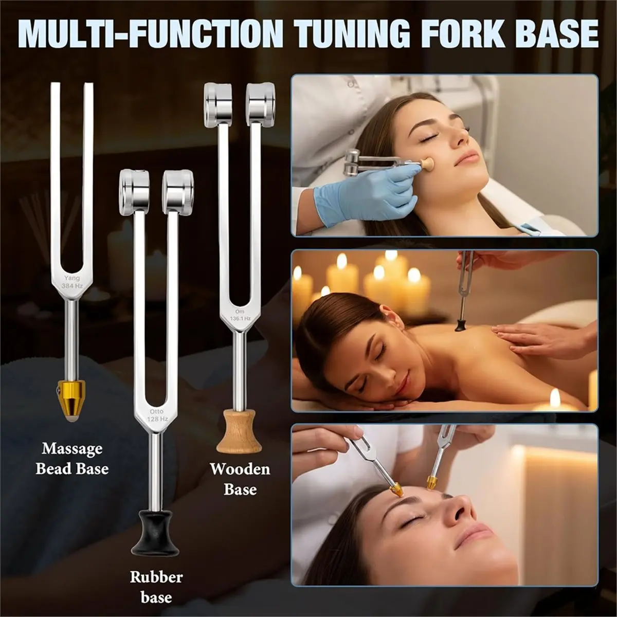 Chakra Tuning Fork Set for Healing (128Hz, 136.1Hz, 256Hz, 384Hz), Solfeggios Tuning Forks with Leather Storage for Yoga