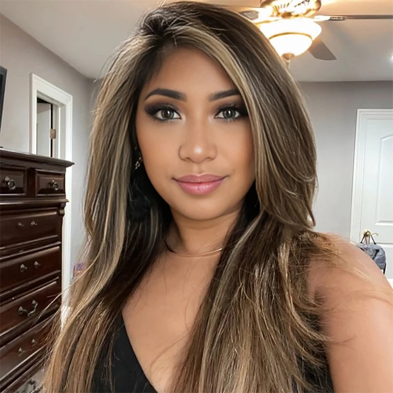 

Hd 13x4 13x6 Highlight Straight Lace Front Human Hair Wig Lace Wig PrePlucked 200% Brazilian Blonde 4/27 Colored Frontal Wig