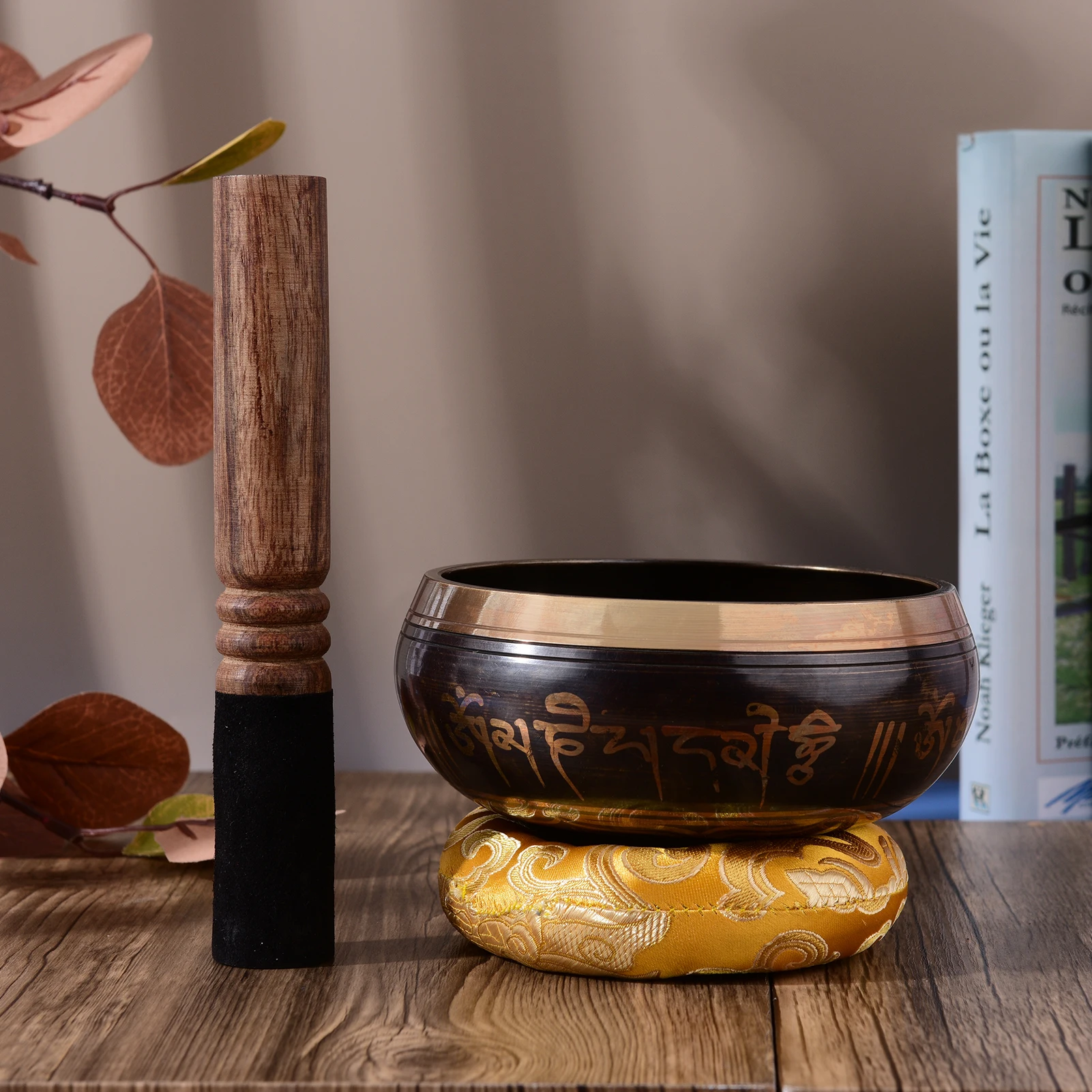 Tibetan Singing Bowl Set with 12.5cm/5inch Handmade Metal Sound Bowl & Soft Cushion & Wooden Striker for Meditation Sound Chakra