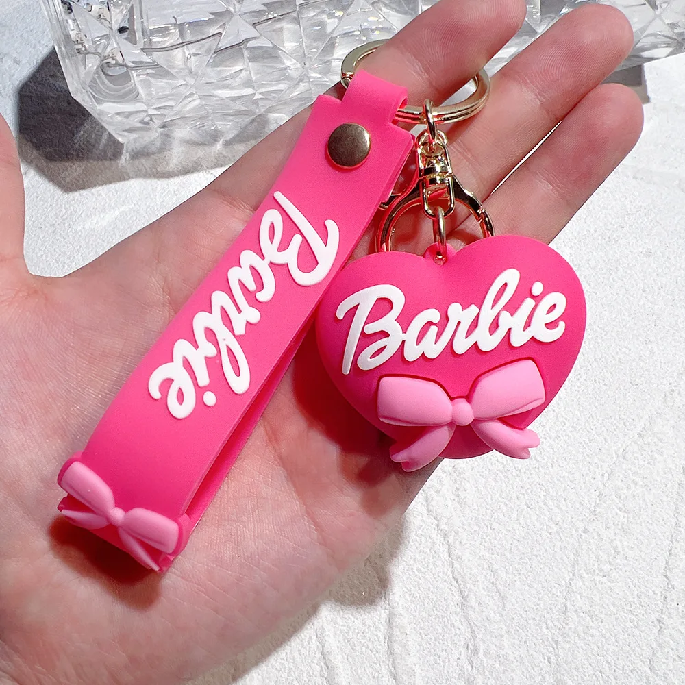 PVC Pink Cartoon Barbie Heart Car Keychain Schoolbag Wallet Bags Pendant Toys for Girls Anime Figure Accessories Decoration Gift