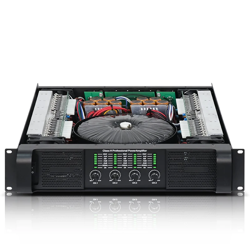 4 Channel Class H Power Amplifier 4/8 Ohm Metal Body DJ Stage Amplifier